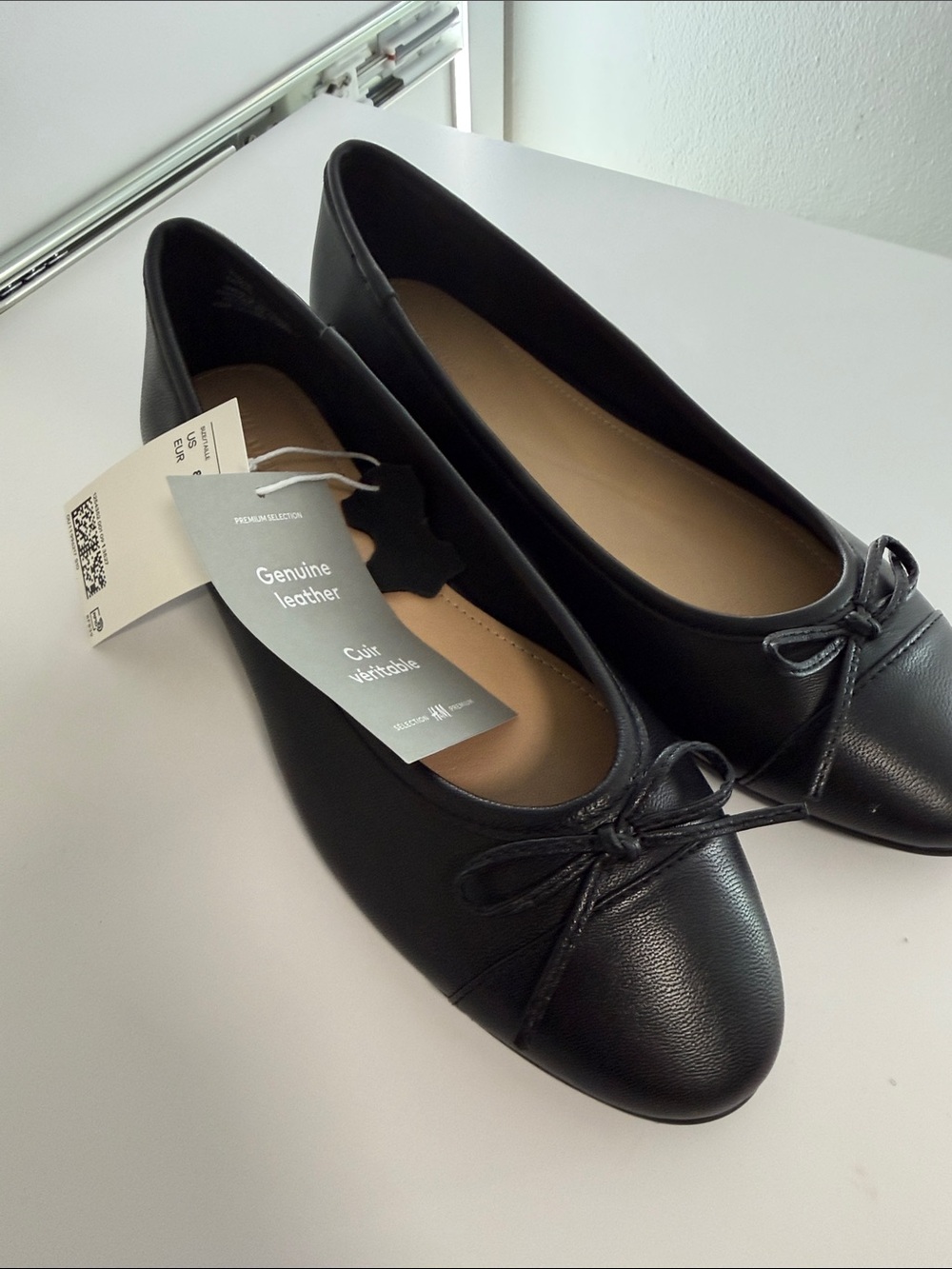 HM Leathercraft Black Genuine Leather Ballet Flats with Bow